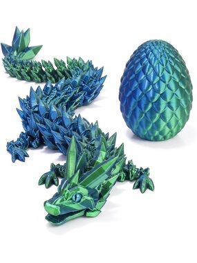 3D Green & Blue Dragon Egg and Figurine -